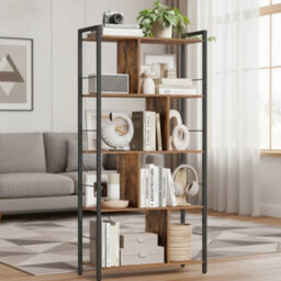 5-Tier Rustic Brown & Black Open Bookcase - thumbnail 6