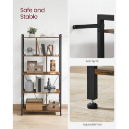 5-Tier Rustic Brown & Black Open Bookcase - thumbnail 5