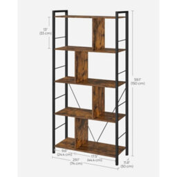 5-Tier Rustic Brown & Black Open Bookcase - thumbnail 2