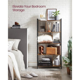 5-Tier Rustic Brown & Black Open Bookcase - thumbnail 4