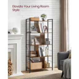 5-Tier Rustic Brown & Black Open Bookcase - thumbnail 3