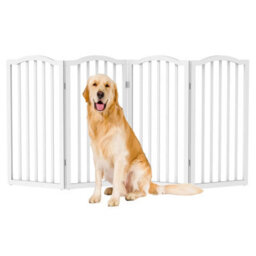 Darphe 4 Panel White Wooden Foldable Safety Gate With Support Feet - thumbnail 1