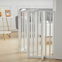 Darphe 4 Panel White Wooden Foldable Safety Gate With Support Feet - thumbnail 2