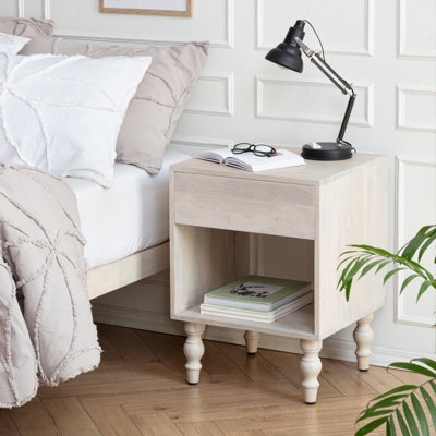 MH London Rhonda Solid Wood Nightstand Bedside Side Table Nightstand With Drawer In Whitewash - image 1