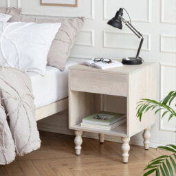 MH London Rhonda Solid Wood Nightstand Bedside Side Table Nightstand With Drawer In Whitewash - thumbnail 1