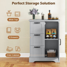 Gainoom Wooden Rustic Oak Floor Cabinet Farmhouse Storage Organizer Freestanding Kitchen Sideboard Buffet Cabinet - thumbnail 6