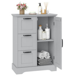 Gainoom Wooden Rustic Oak Floor Cabinet Farmhouse Storage Organizer Freestanding Kitchen Sideboard Buffet Cabinet