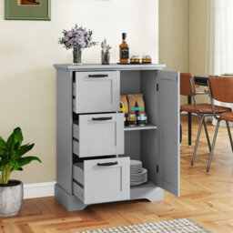 Gainoom Wooden Rustic Oak Floor Cabinet Farmhouse Storage Organizer Freestanding Kitchen Sideboard Buffet Cabinet - thumbnail 3
