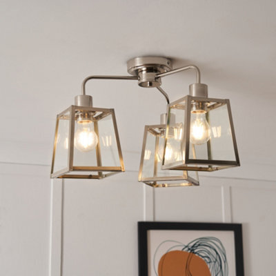 Litecraft Emery Brushed Chrome 3 Arm Semi Flush Ceiling Light - image 1