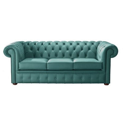Chesterfield 3 Seater Shelly Dark Teal Leather Sofa Bespoke In Classic Style - image 1