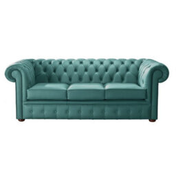 Chesterfield 3 Seater Shelly Dark Teal Leather Sofa Bespoke In Classic Style - thumbnail 1