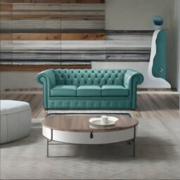 Chesterfield 3 Seater Shelly Dark Teal Leather Sofa Bespoke In Classic Style - thumbnail 3