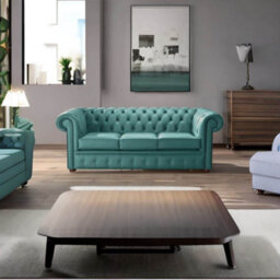 Chesterfield 3 Seater Shelly Dark Teal Leather Sofa Bespoke In Classic Style - thumbnail 2
