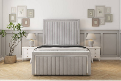 "Sloomy Boston Chrome Silver Naples Bed Frame With 50"" Upholstered Headboard 4'6 Double" - image 1
