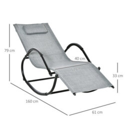 Outsunny Zero Gravity Rocking Lounge Chair Pillow Garden Outdoor Furniture Grey - thumbnail 3