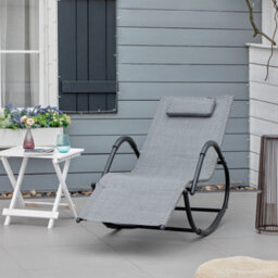 Outsunny Zero Gravity Rocking Lounge Chair Pillow Garden Outdoor Furniture Grey - thumbnail 1
