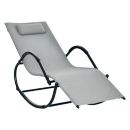 Outsunny Zero Gravity Rocking Lounge Chair Pillow Garden Outdoor Furniture Grey - thumbnail 2