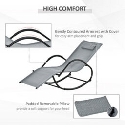 Outsunny Zero Gravity Rocking Lounge Chair Pillow Garden Outdoor Furniture Grey - thumbnail 5