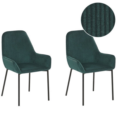 Beliani Set Of 2 Dining Chairs Loverna Corduroy Dark Green - image 1