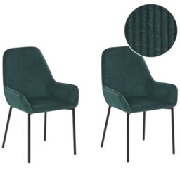 Beliani Set Of 2 Dining Chairs Loverna Corduroy Dark Green - thumbnail 1