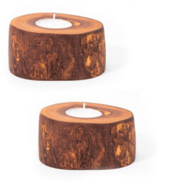 Verano Spanish Ceramics Olive Wood Natural Grained Home Décor Set Of 2 Rustic Tea Light Holders (Diam) 9Cm - thumbnail 1