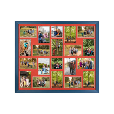 AK Frames 80X70Cm Navy Blue Classic Multi Photo Frame With Poppy Red Mount - Holds 20 Apertures (18X) 6X4, (2X) 4X4 Photos - image 1