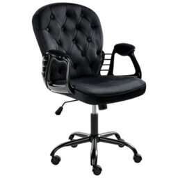 Beliani Desk Chair Princess Velvet Black - thumbnail 1