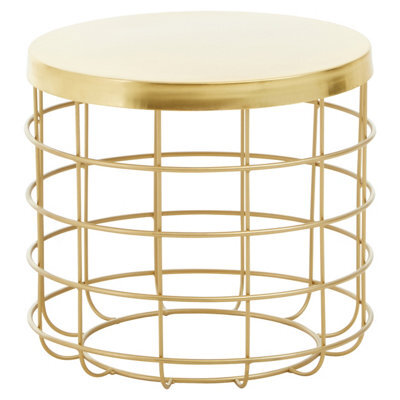 Orsina Gold Finish Side Table With Caged Base, Open Frame Design Bedside Table, Accent Side Table For Living Room - image 1