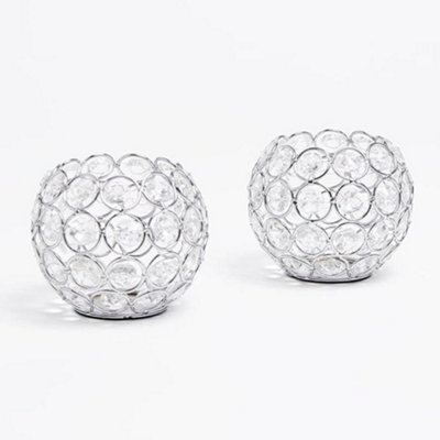 Biznest Crystal Effect Small Tealight Holder X 2, Decorative Element In Any Room, Office