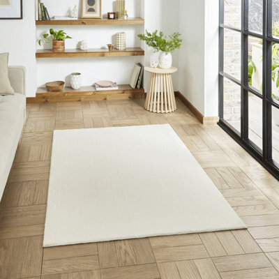 Ivory Plain Shaggy Washable Rug, Stain-Resistant Anti-Shed 16mm Thick Modern Rug For Bedroom, Living Room-60Cm X 120Cm - image 1