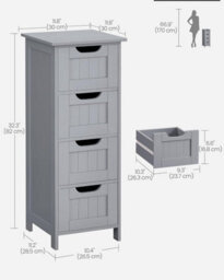 Songmics Bathroom Floor Storage Cabinet, Bathroom Storage Unit With 4 Drawers, Bathroom Cabinet Freestanding, Modern, Mystic Grey - thumbnail 2