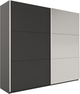 Arte Black Matt Sliding Wardrobe 225Cm With Mirror - Sleek Look, Streamlined Storage - image 1