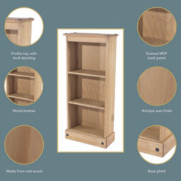 Core Products Premium Corona Low Narrow Bookcase, Antique Waxed Pine H103.6Cm X W46.0Cm X D20.0Cm - thumbnail 5