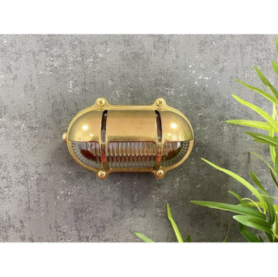 Lampfix Navigator 09608 Outdoor Ip64 1 Light Decorative Eyelid Bulkhead Light In A Raw Brass Finish
