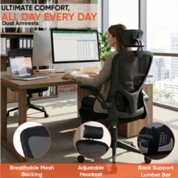 Home Treats High Back Office Chair Black Tilt & Swivel Desk Chair With Headrest Lumbar Support & Lift Up Arms - thumbnail 2