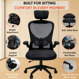 Home Treats High Back Office Chair Black Tilt & Swivel Desk Chair With Headrest Lumbar Support & Lift Up Arms - thumbnail 4