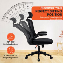 Home Treats High Back Office Chair Black Tilt & Swivel Desk Chair With Headrest Lumbar Support & Lift Up Arms - thumbnail 3