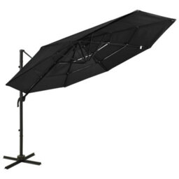 Berkfield 4-Tier Parasol With Aluminium Pole Black 3X3 M - thumbnail 1