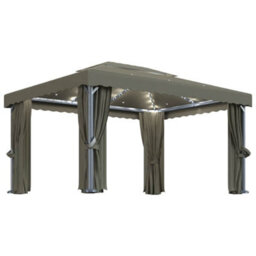 Berkfield Stylish Gazebo With Curtain&led String Lights 4X3 M Taupe