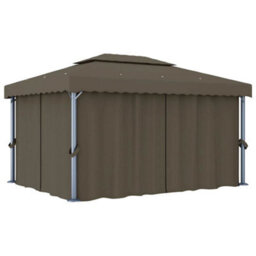 Berkfield Stylish Gazebo With Curtain&led String Lights 4X3 M Taupe - thumbnail 3