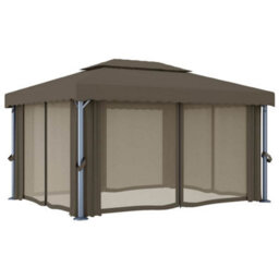 Berkfield Stylish Gazebo With Curtain&led String Lights 4X3 M Taupe - thumbnail 6