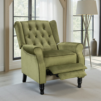 Velvet Wingback Recliner Armchair Manual Push Back Button Back Stud Detail - image 1