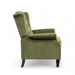 Velvet Wingback Recliner Armchair Manual Push Back Button Back Stud Detail - thumbnail 5