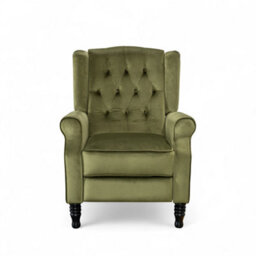 Velvet Wingback Recliner Armchair Manual Push Back Button Back Stud Detail - thumbnail 2