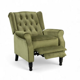 Velvet Wingback Recliner Armchair Manual Push Back Button Back Stud Detail - thumbnail 4