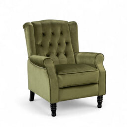 Velvet Wingback Recliner Armchair Manual Push Back Button Back Stud Detail - thumbnail 3