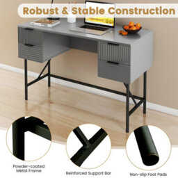 120Cm Computer Desk With 4 Drawers Modern Office Study Desk Grey - thumbnail 4