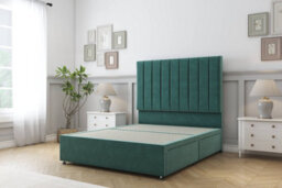 "Sloomy Kansas Emerald Plush Divan Bed Base 2 Drawers Same Side With 54"" Floor Standing Headboard 5' King"