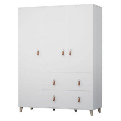 Arte Elegant White Matt Hinged Wardrobe W1500mm H2010mm D550mm With Leather Handles & Wooden Legs - image 1