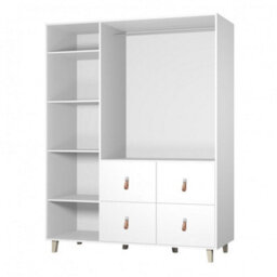 Arte Elegant White Matt Hinged Wardrobe W1500mm H2010mm D550mm With Leather Handles & Wooden Legs - thumbnail 2